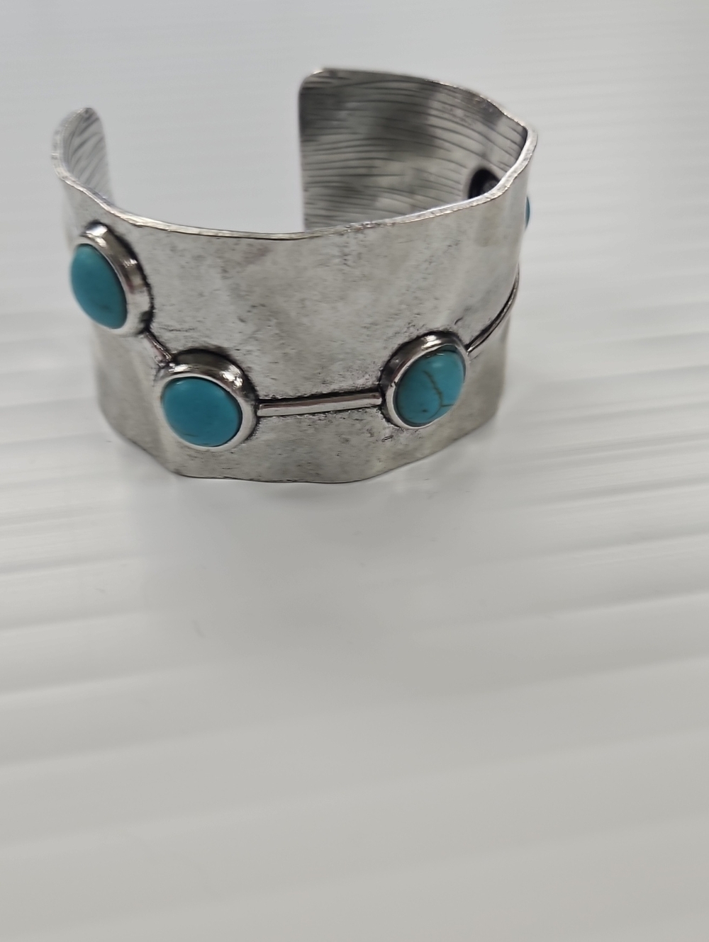 Turquoise Stone Silver-Tone Cuff Bracelet